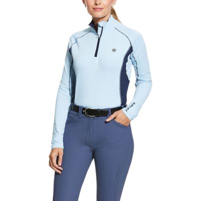 Ariat English: Tri Factor 1/4 Zip Base Layer Mujer - Azules (HASXQ3941)